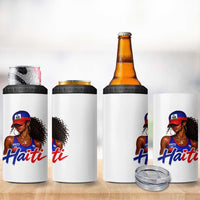 Haitian Girl 4 in 1 Can Cooler Tumbler Melanin Black Girls Haiti Flag Proud Haitienne