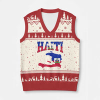 Haiti Pride V-Neck Knit Sweater Vest Retro Vintage Haitian Flag Map Pride Graphic