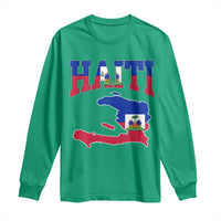 Haiti Pride Long Sleeve Shirt Retro Vintage Haitian Flag Map Pride Graphic