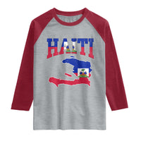 Haiti Pride Raglan Shirt Retro Vintage Haitian Flag Map Pride Graphic