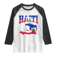 Haiti Pride Raglan Shirt Retro Vintage Haitian Flag Map Pride Graphic