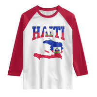 Haiti Pride Raglan Shirt Retro Vintage Haitian Flag Map Pride Graphic