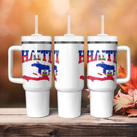 Haiti Pride Tumbler With Handle Retro Vintage Haitian Flag Map Pride Graphic