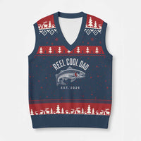 Reel Cool Dad Est 2026 V-Neck Knit Sweater Vest Trout Fishing Vintage First Time Dad Fathers Day