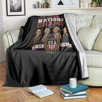 Funny Founding Fathers USA 250th Anniversary Throw Blanket 1776 Championship Parody American Flag Vintage Patriotic Humor