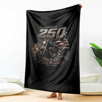 Retro Biker USA 250th Anniversary Throw Blanket Vintage Motorcycle American Flag Route 66 Highway
