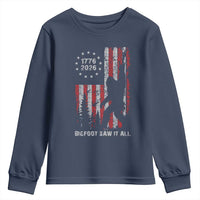 Bigfoot Sasquatch USA 250th Anniversary Youth Sweatshirt Retro Bigfoot Saw It All 250 Years 1776 2026 4th of July