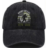 Retro Bigfoot Saw It All USA 250th Anniversary Washed Cotton Baseball Cap 250 Years 1776 2026 4th of July Sasquatch Flag