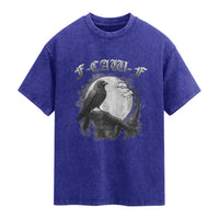 Black Crow F-Caw-F Washed Cotton T-Shirt Funny Raven Moon Gothic Adult Humor