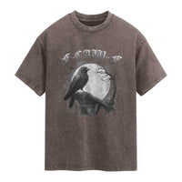 Black Crow F-Caw-F Washed Cotton T-Shirt Funny Raven Moon Gothic Adult Humor