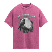 Black Crow F-Caw-F Washed Cotton T-Shirt Funny Raven Moon Gothic Adult Humor