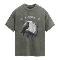 Black Crow F-Caw-F Washed Cotton T-Shirt Funny Raven Moon Gothic Adult Humor