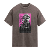 Plague Doctor Tarot Card Washed Cotton T-Shirt Mysterious Horror Death Occult Satanic