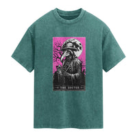 Plague Doctor Tarot Card Washed Cotton T-Shirt Mysterious Horror Death Occult Satanic