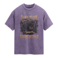 Black Death European Tour Washed Cotton T-Shirt Plague Rat Medieval History Alternative Art