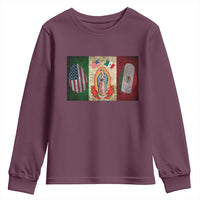 Mexico Flag Youth Sweatshirt Virgin Mary Mexican American Patriotic Mexican Roots - Wonder Print Shop