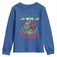 Made In America With Mexican Parts Youth Sweatshirt Mexico Coat of Arms Half Mexican Roots - Wonder Print Shop