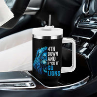 Go Lions Tumbler With Handle Funny 4th Down F*ck It Blue Lion Fan - Wonder Print Shop