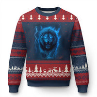 Vintage Classic Blue Lion Bootleg Graphic Ugly Christmas Sweater - Wonder Print Shop