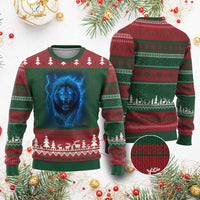 Vintage Classic Blue Lion Bootleg Graphic Ugly Christmas Sweater - Wonder Print Shop