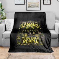 When Life Gives You Lemons Throw Them At People Throw Blanket Funny Skeleton Halloween Gothic Lemonade Graphic