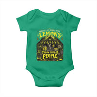 When Life Gives You Lemons Throw Them At People Baby Onesie Funny Skeleton Halloween Gothic Lemonade Graphic