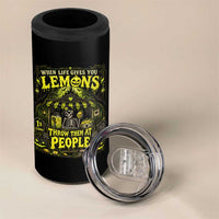 When Life Gives You Lemons Throw Them At People 4 in 1 Can Cooler Tumbler Funny Skeleton Halloween Gothic Lemonade Graphic