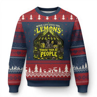 When Life Gives You Lemons Throw Them At People Ugly Christmas Sweater Funny Skeleton Halloween Gothic Lemonade Graphic