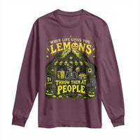 When Life Gives You Lemons Throw Them At People Long Sleeve Shirt Funny Skeleton Halloween Gothic Lemonade Graphic