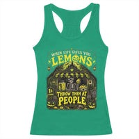 When Life Gives You Lemons Throw Them At People Racerback Tank Top Funny Skeleton Halloween Gothic Lemonade Graphic