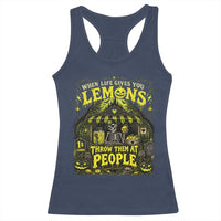 When Life Gives You Lemons Throw Them At People Racerback Tank Top Funny Skeleton Halloween Gothic Lemonade Graphic