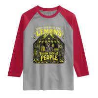 When Life Gives You Lemons Throw Them At People Raglan Shirt Funny Skeleton Halloween Gothic Lemonade Graphic