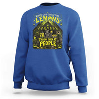 When Life Gives You Lemons Throw Them At People Sweatshirt Funny Skeleton Halloween Gothic Lemonade Graphic