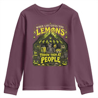When Life Gives You Lemons Throw Them At People Youth Sweatshirt Funny Skeleton Halloween Gothic Lemonade Graphic