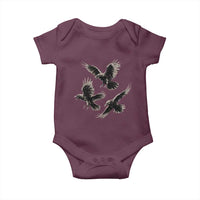 Flying Raven Crow Baby Onesie Vintage Dark Academia Gothic Black Bird Graphic