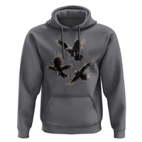 Flying Raven Crow Hoodie Vintage Dark Academia Gothic Black Bird Graphic
