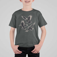 Flying Raven Crow T Shirt For Kid Vintage Dark Academia Gothic Black Bird Graphic