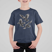 Flying Raven Crow T Shirt For Kid Vintage Dark Academia Gothic Black Bird Graphic