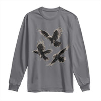 Flying Raven Crow Long Sleeve Shirt Vintage Dark Academia Gothic Black Bird Graphic