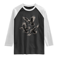 Flying Raven Crow Raglan Shirt Vintage Dark Academia Gothic Black Bird Graphic