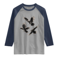 Flying Raven Crow Raglan Shirt Vintage Dark Academia Gothic Black Bird Graphic