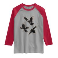 Flying Raven Crow Raglan Shirt Vintage Dark Academia Gothic Black Bird Graphic
