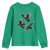 Flying Raven Crow Youth Sweatshirt Vintage Dark Academia Gothic Black Bird Graphic