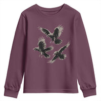 Flying Raven Crow Youth Sweatshirt Vintage Dark Academia Gothic Black Bird Graphic