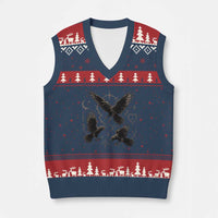 Flying Raven Crow V-Neck Knit Sweater Vest Black Bird Gothic Occult Cyber Y2K Dark Academia Ravens Graphic
