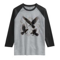 Flying Raven Crow Raglan Shirt Black Bird Gothic Occult Cyber Y2K Dark Academia Ravens Graphic