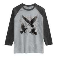 Flying Raven Crow Raglan Shirt Black Bird Gothic Occult Cyber Y2K Dark Academia Ravens Graphic