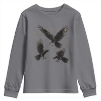 Flying Raven Crow Youth Sweatshirt Black Bird Gothic Occult Cyber Y2K Dark Academia Ravens Graphic
