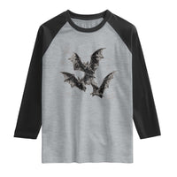 Three Bats Y2k Raglan Shirt Vintage 90s Style Bat Gothic Occult Halloween Bat Graphic