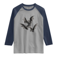 Three Bats Y2k Raglan Shirt Vintage 90s Style Bat Gothic Occult Halloween Bat Graphic
